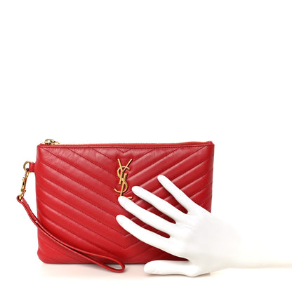 Saint Laurent Calfskin Matelasse Chevron Monogram A5 Wristlet Bandana Red 2 of 9