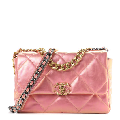 Chanel Iridescent Calfskin Quilted Large Chanel 19 Flap Pink 1 of 10