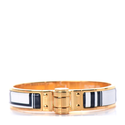 Hermes Enamel Printed Narrow Charniere Le Coupes Tattoo Hinged Bracelet S Positif Negatif 1 of 5