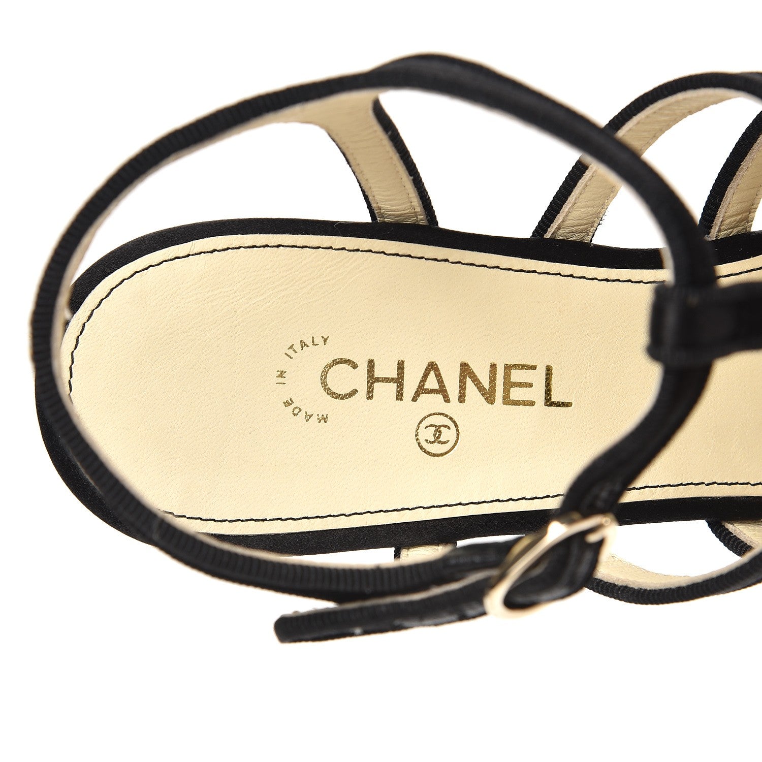 Chanel Satin Pearl Bow Sandals 37 Black 6 of 9