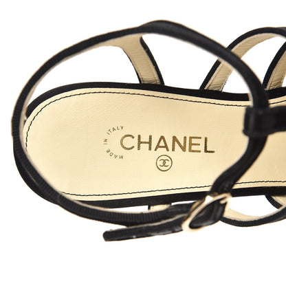 Chanel Satin Pearl Bow Sandals 37 Black 6 of 9