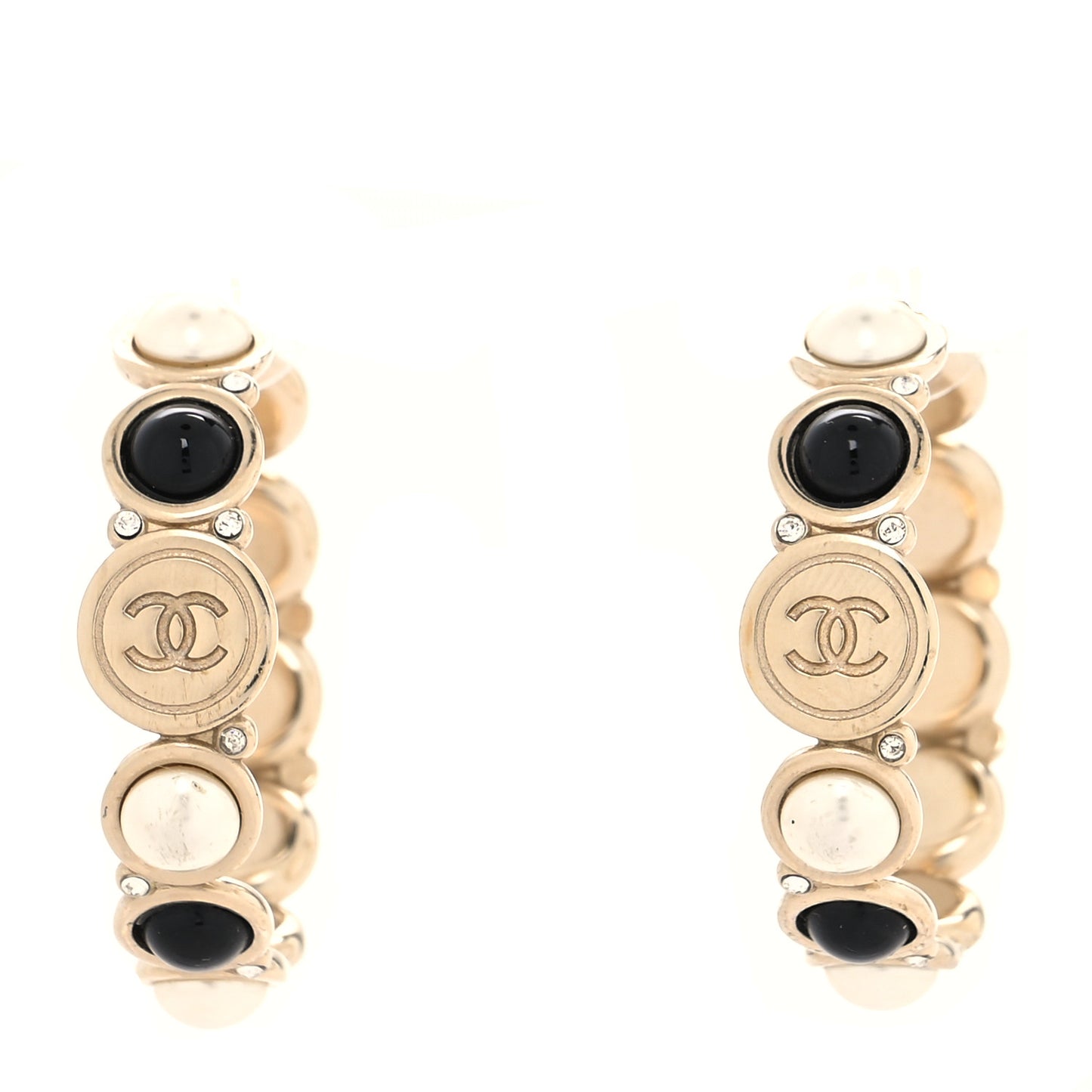 Crystal Pearl Metal Resin Polka Dot Hoop Earrings Gold Black