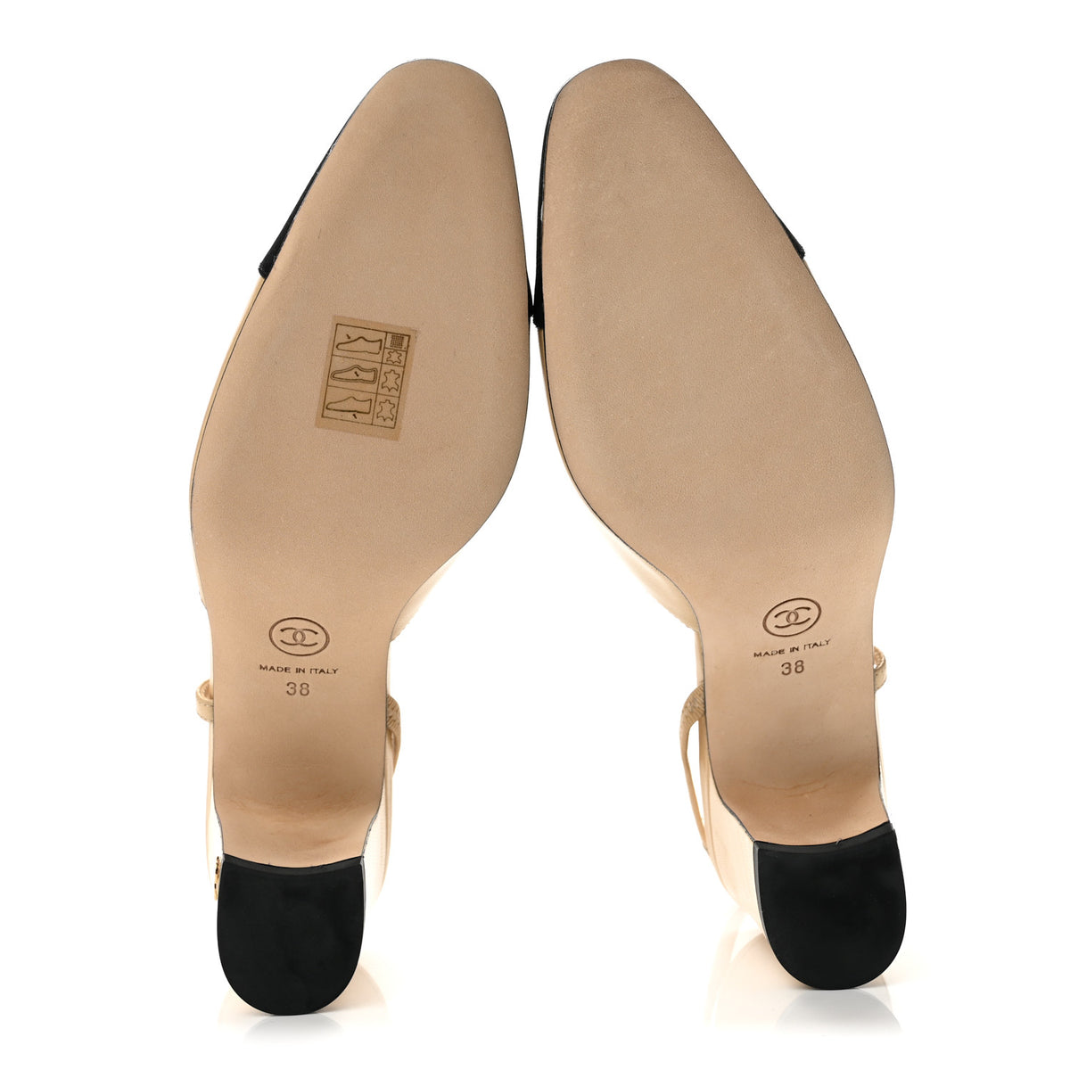 Goatskin Grosgrain Cap Toe CC Slingback Pumps 38 Beige Black