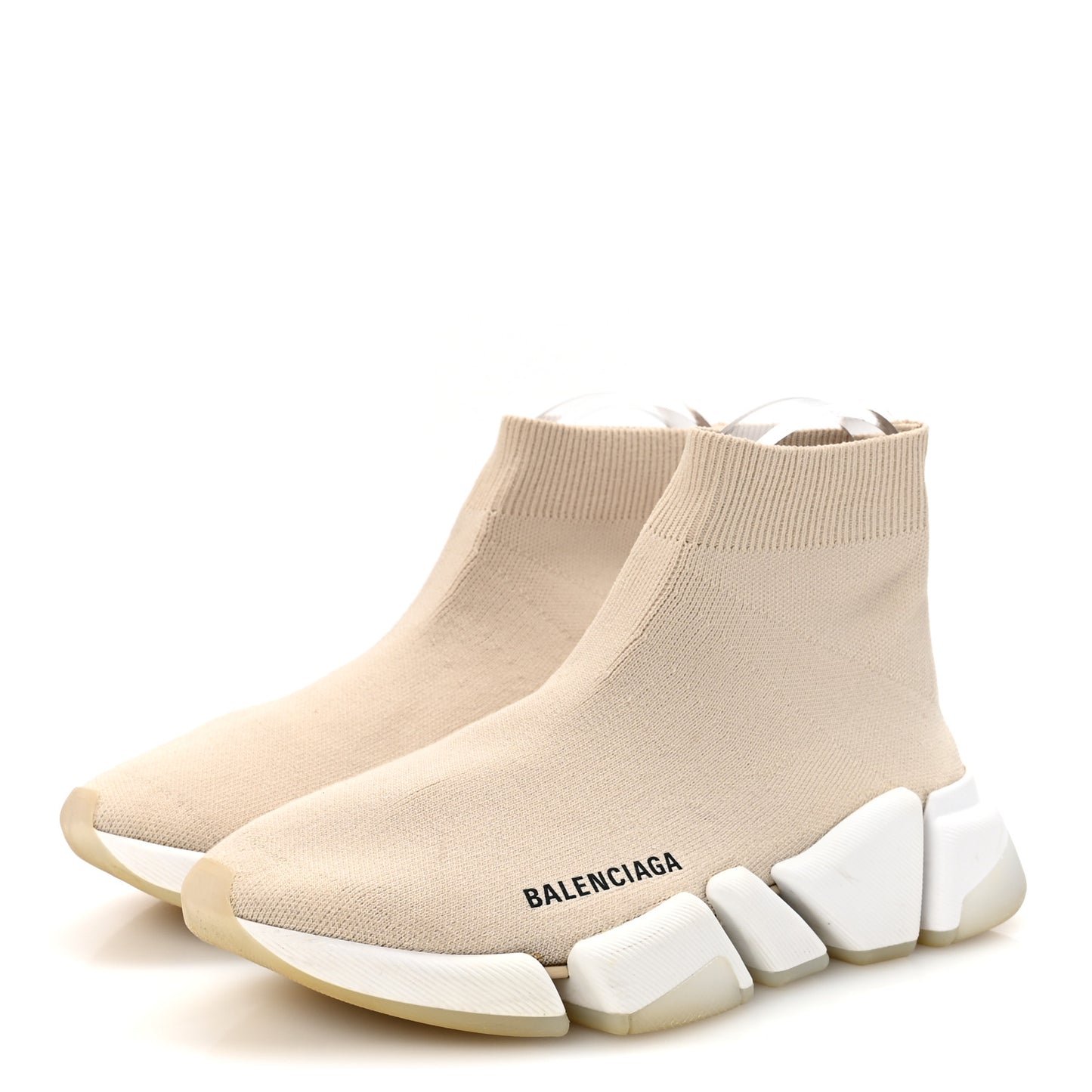 Ribbed Knit Womens Speed 2.0 Transparent Sole Sneakers 37 Light Beige White