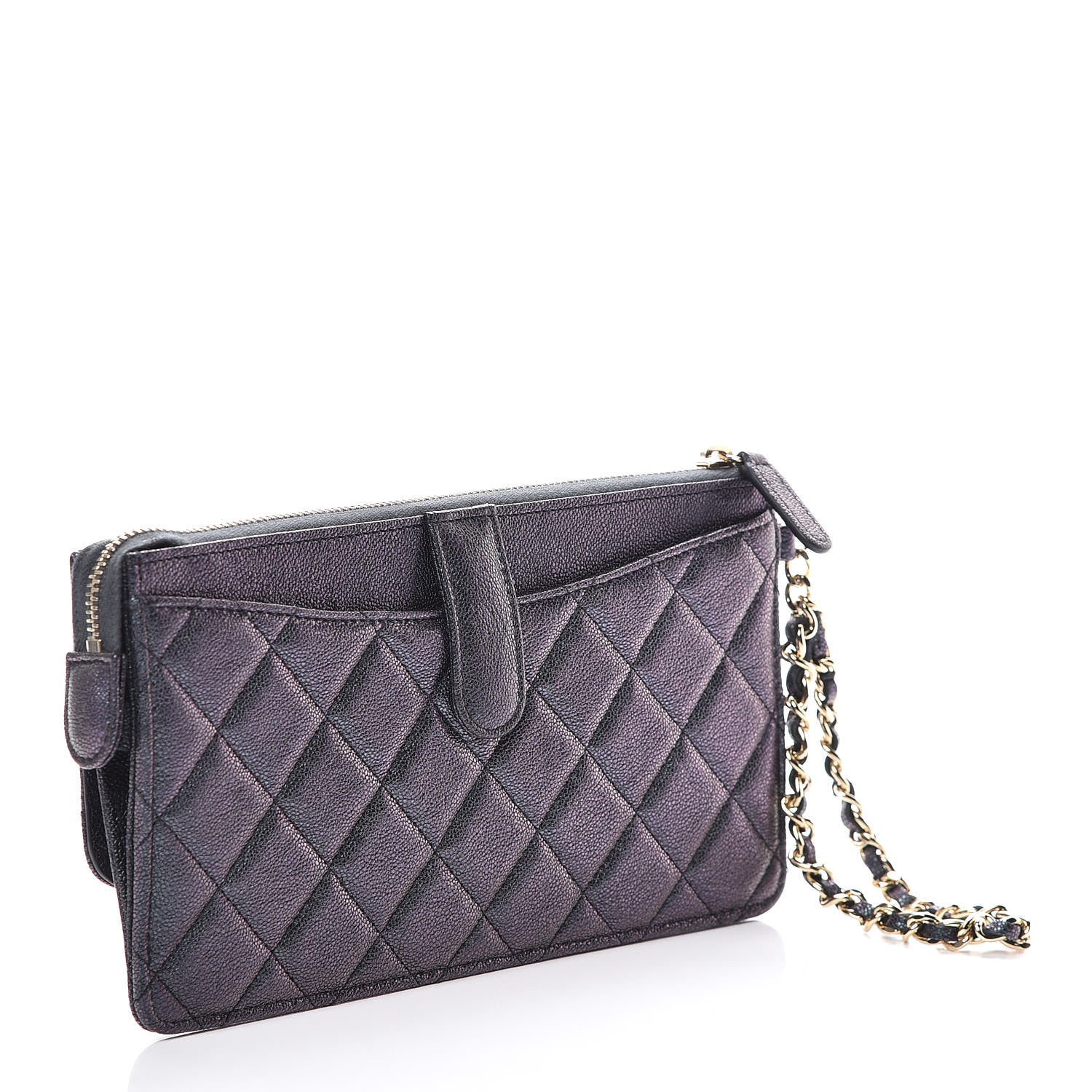 Chanel Iridescent Caviar Quilted Classic Pouch With Handle Black 3 of 8