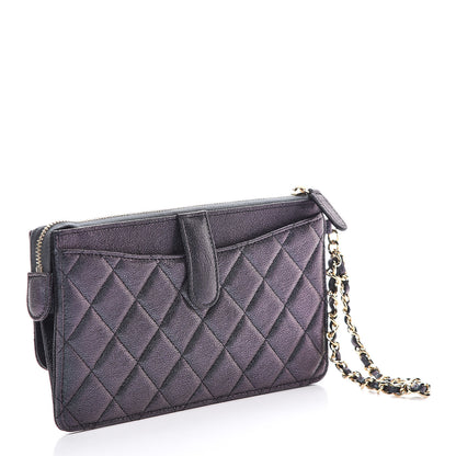 Chanel Iridescent Caviar Quilted Classic Pouch With Handle Black 3 of 8
