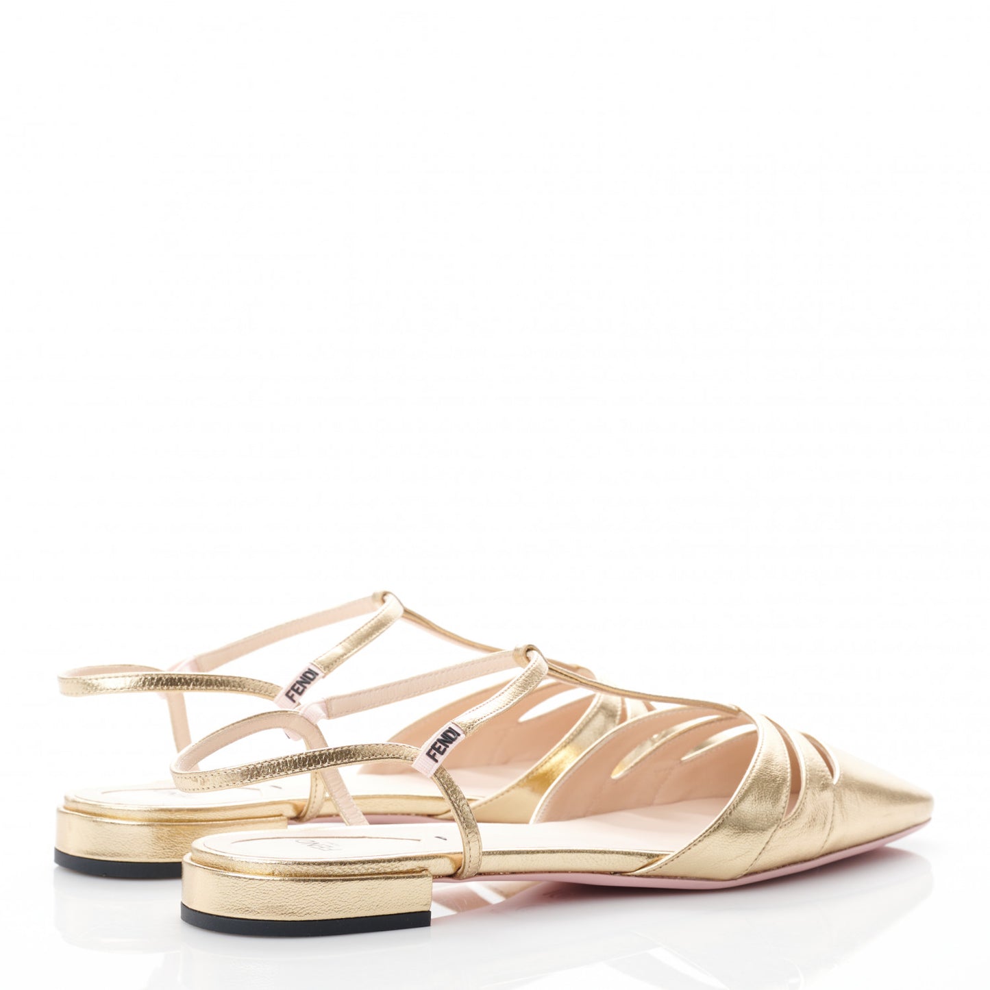 Metallic Calfskin T-strap Square Toe Flat 39 Gold