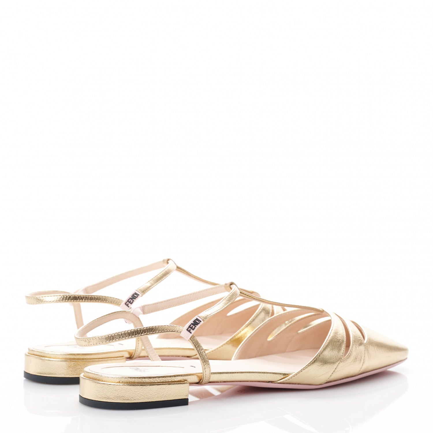 Fendi Metallic Calfskin T-strap Square Toe Flat 39 Gold 4 of 7