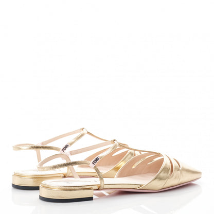 Fendi Metallic Calfskin T-strap Square Toe Flat 39 Gold 4 of 7