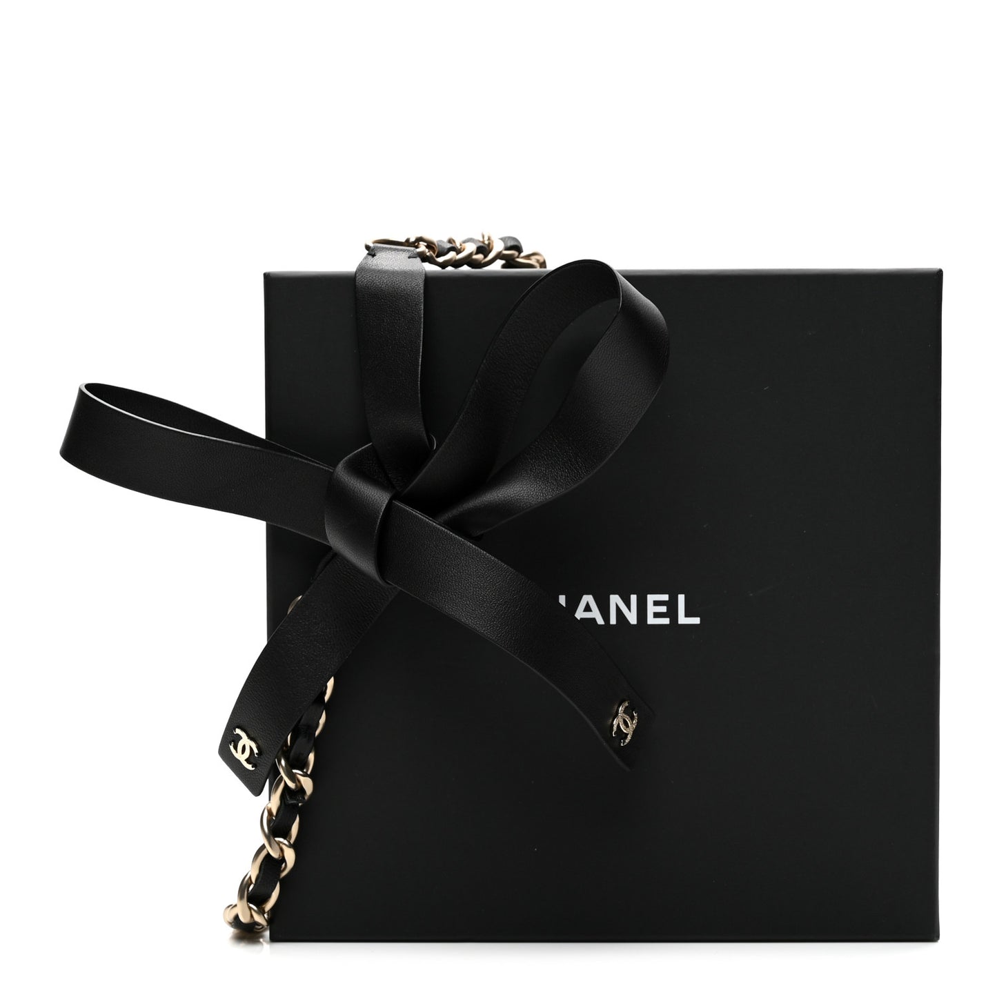 Lambskin Chain CC Bow Belt S Black