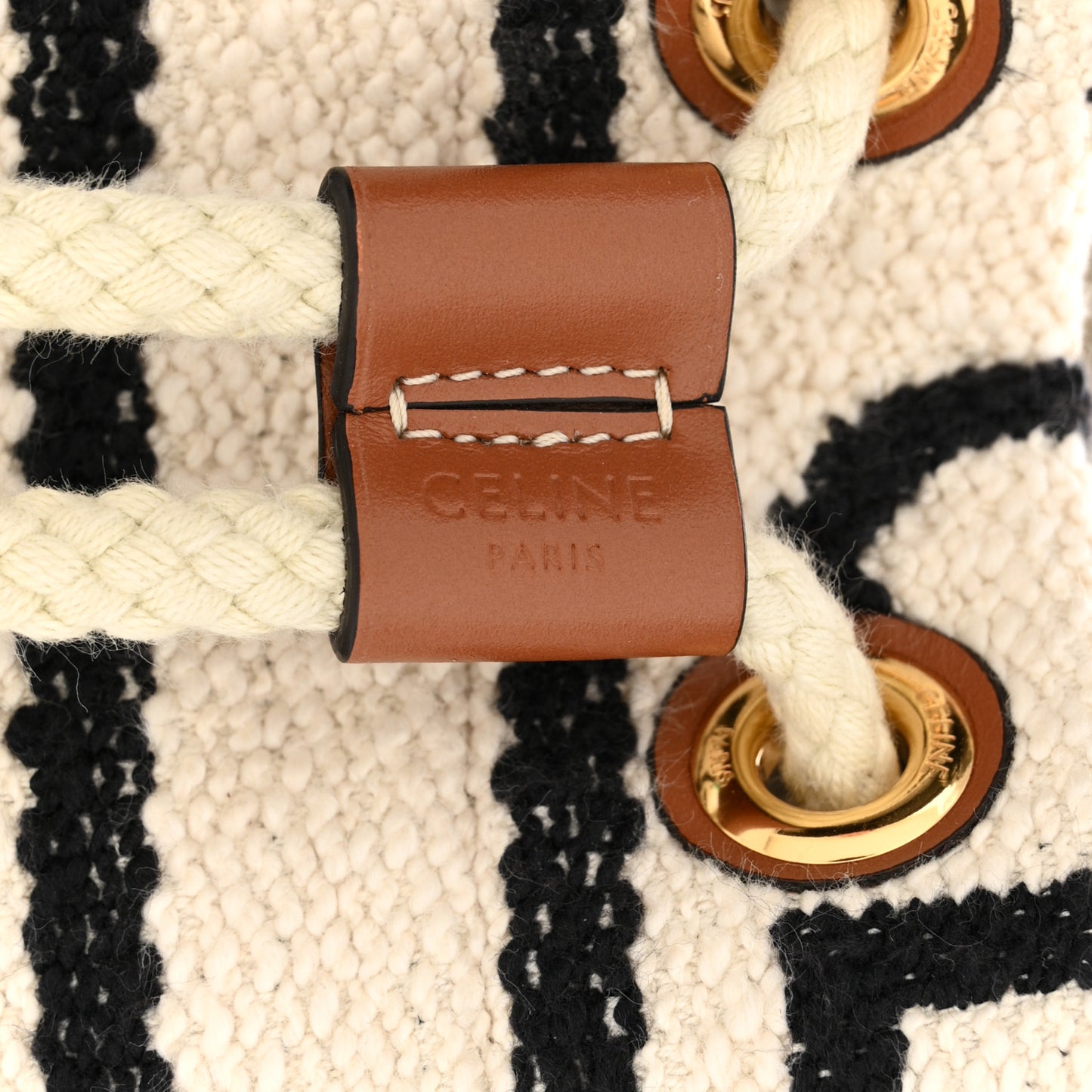 All Over Textile Calfskin Striped Teen Drawstring Bag White Black