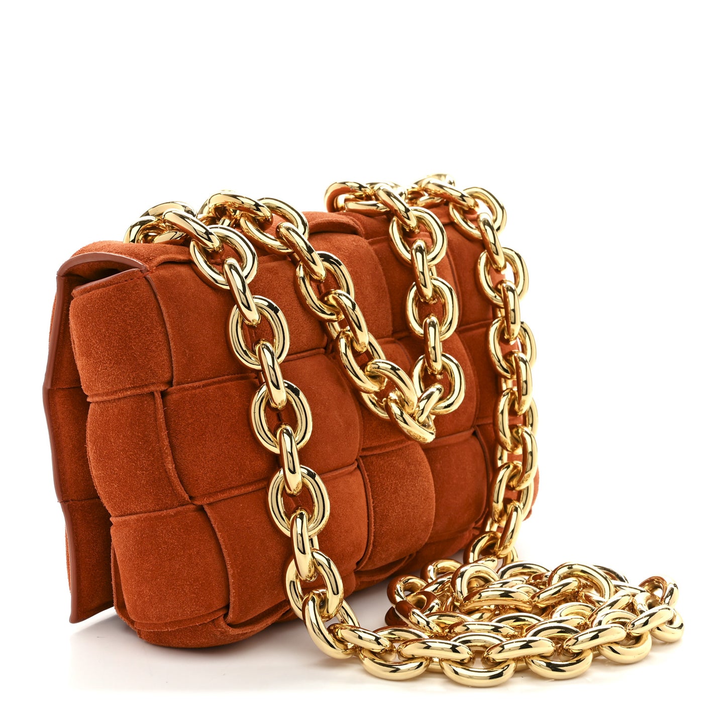 Suede Maxi Intrecciato Padded Chain Cassette Crossbody Bag Maple