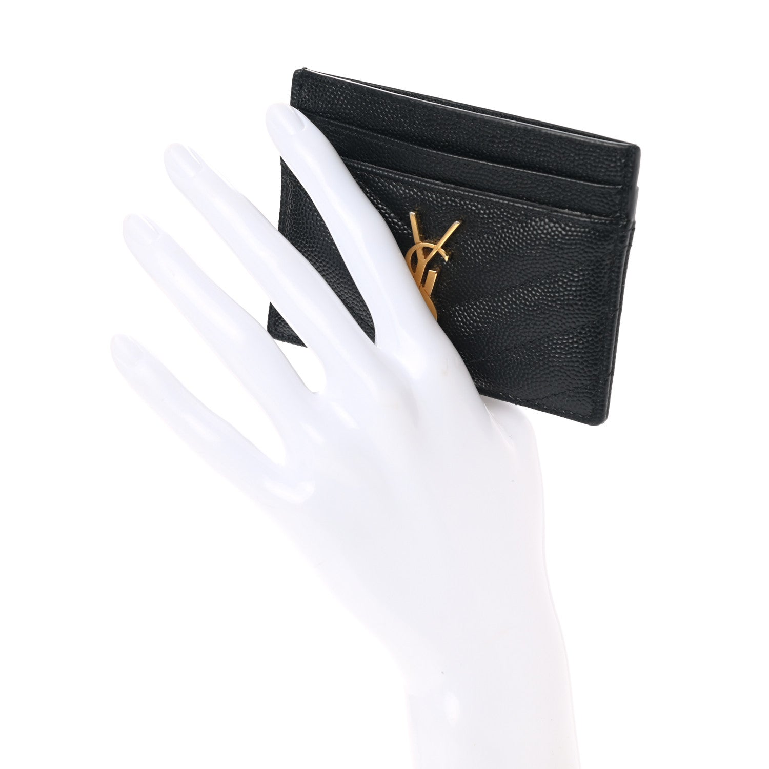 Saint Laurent Grain De Poudre Matelasse Chevron Monogram Credit Card Case Black 2 of 9