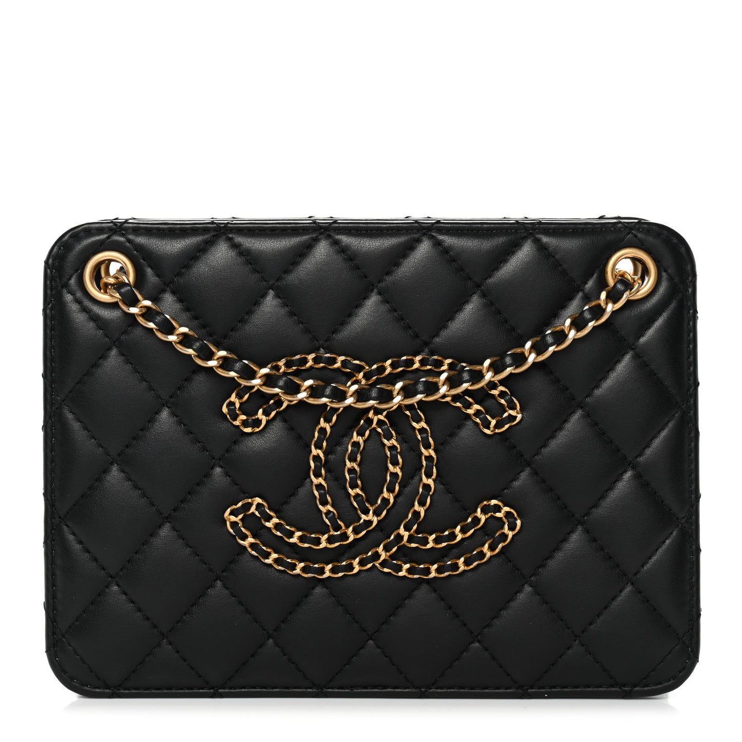 Calfskin Quilted Small CC Chain Accordion Tote Black