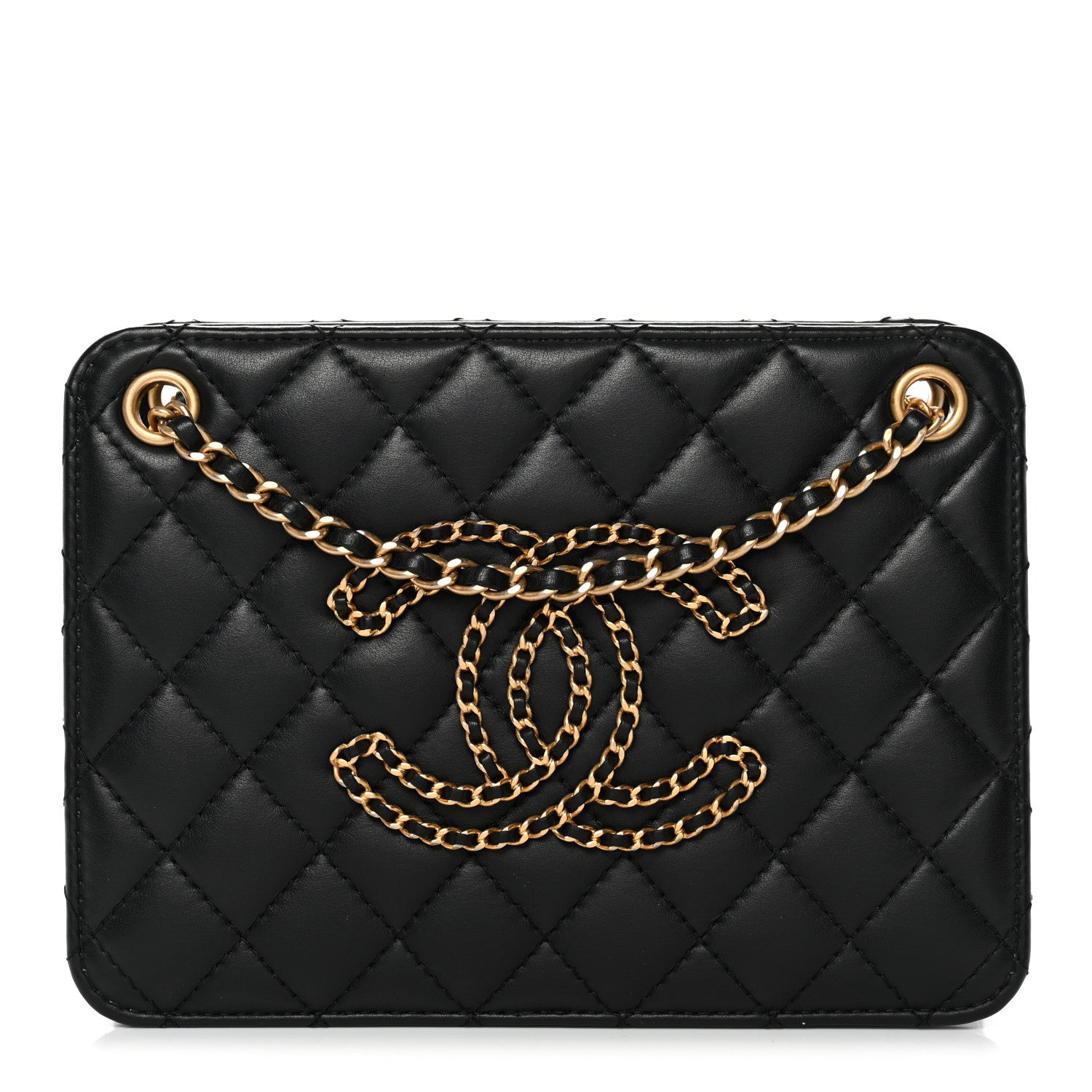 Chanel Calfskin Quilted Small CC Chain Accordion Tote Black 1 of 10
