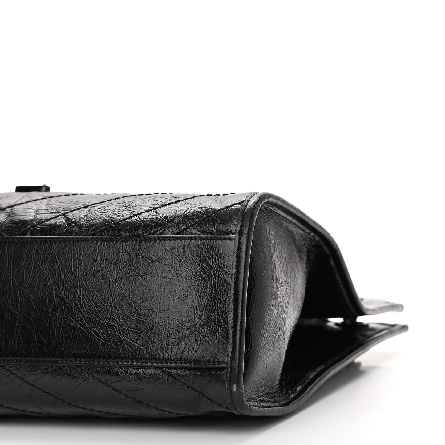 Crinkled Calfskin Matelasse Monogram Medium Niki Shopper Tote Black