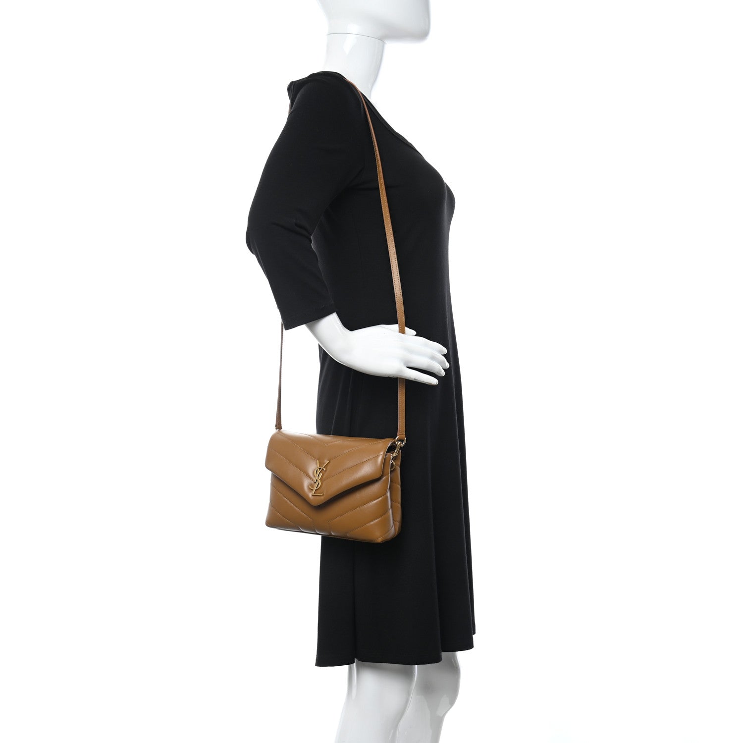 Saint Laurent Calfskin Y Quilted Monogram Toy Loulou Crossbody Bag Dark Natural 2 of 10