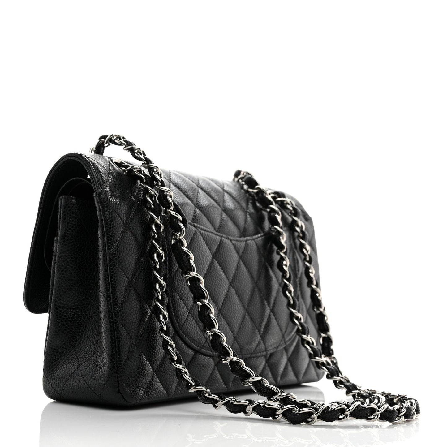 Caviar Quilted Medium Double Flap Black