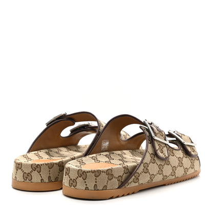Gucci GG Monogram Lavaredo Eco Fabric Mens Slide Sandals With Straps 11 Beige Ebony Light Brown 4 of 10
