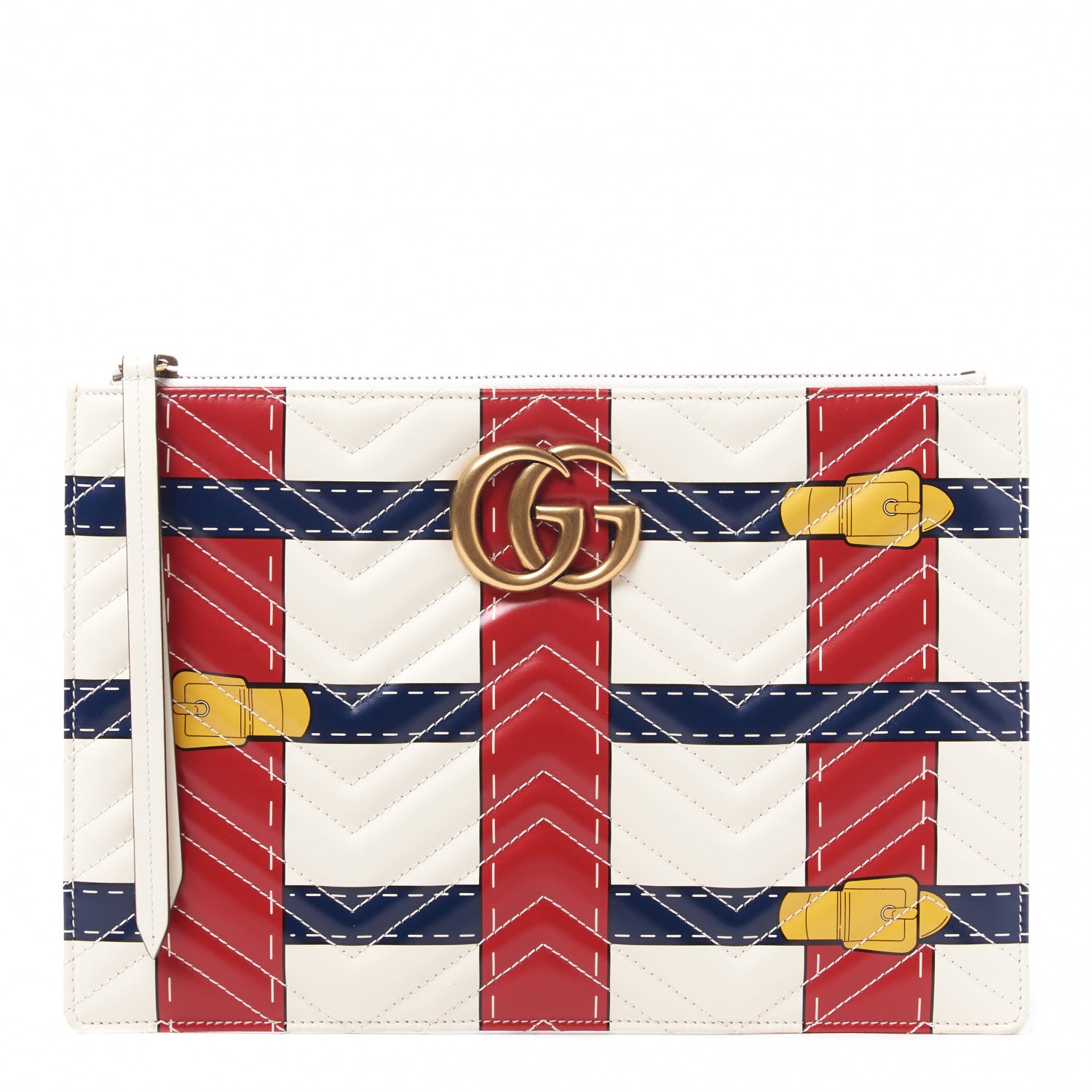 Gucci Calfskin Matelasse Trompe L'Oeil Print GG Marmont Zip Pouch White 1 of 8