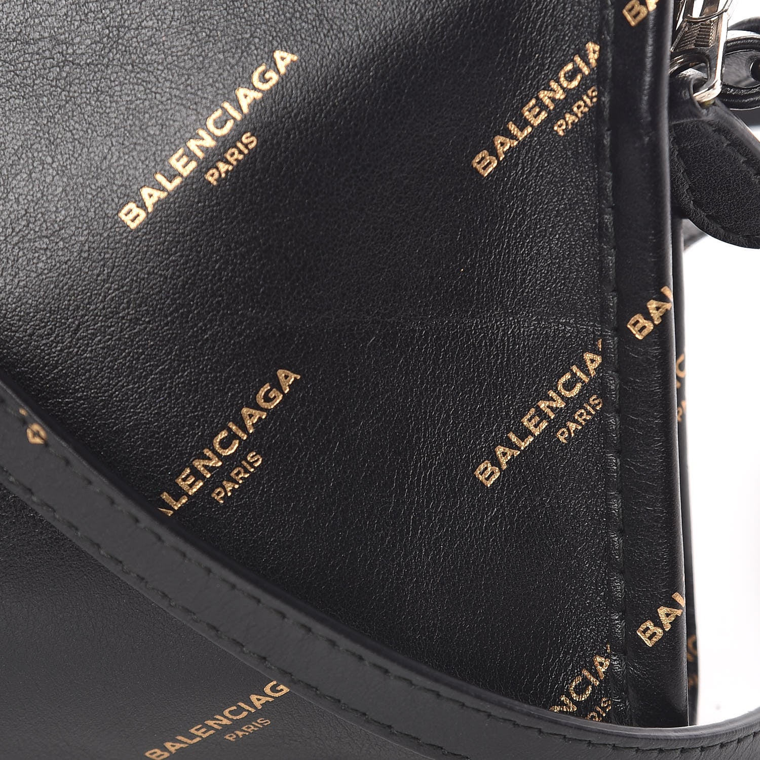 Balenciaga Calfskin Allover Logo Bazar Pochette Crossbody Black Gold 9 of 11