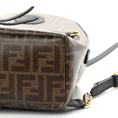 Fendi Glazed Fabric Vitello Century FF 1974 Stamp Patch Mini Backpack Mogano Panna Black 10 of 11