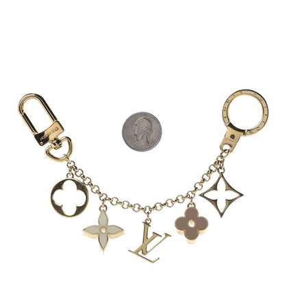 Louis Vuitton Brass Enamel Fleur De Monogram Bag Charm Chain Gold 2 of 6