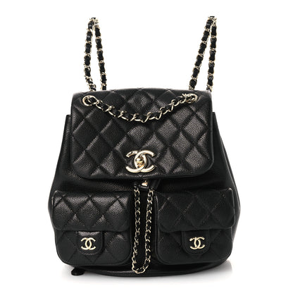 Chanel Shiny Caviar Quilted Medium Duma Pockets Drawstring Backpack Black 1 of 13