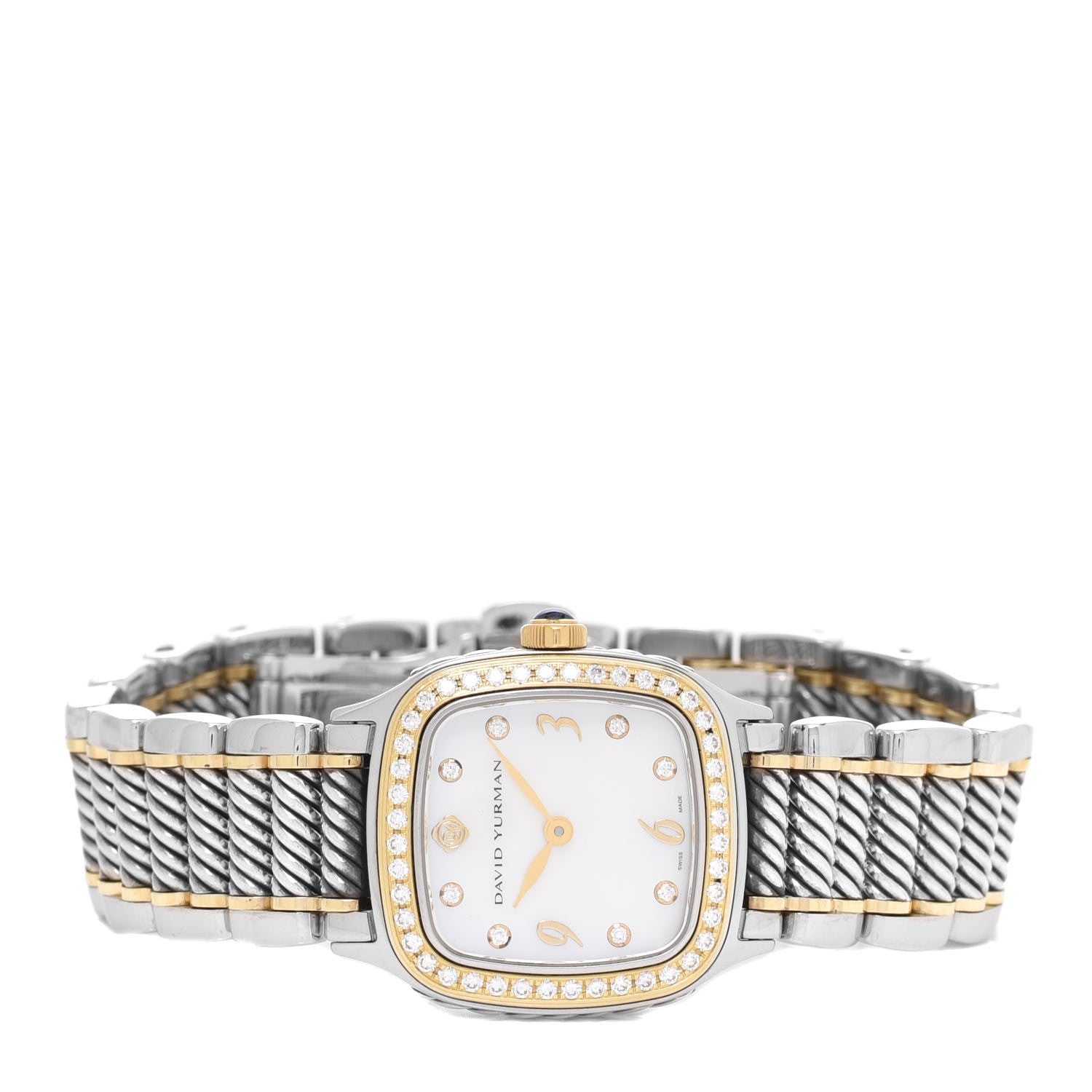 David Yurman Stainless Steel 18K Yellow Gold Diamond Bezel Mother of Pearl 25mm Thoroughbred Quartz Watch 2 of 5