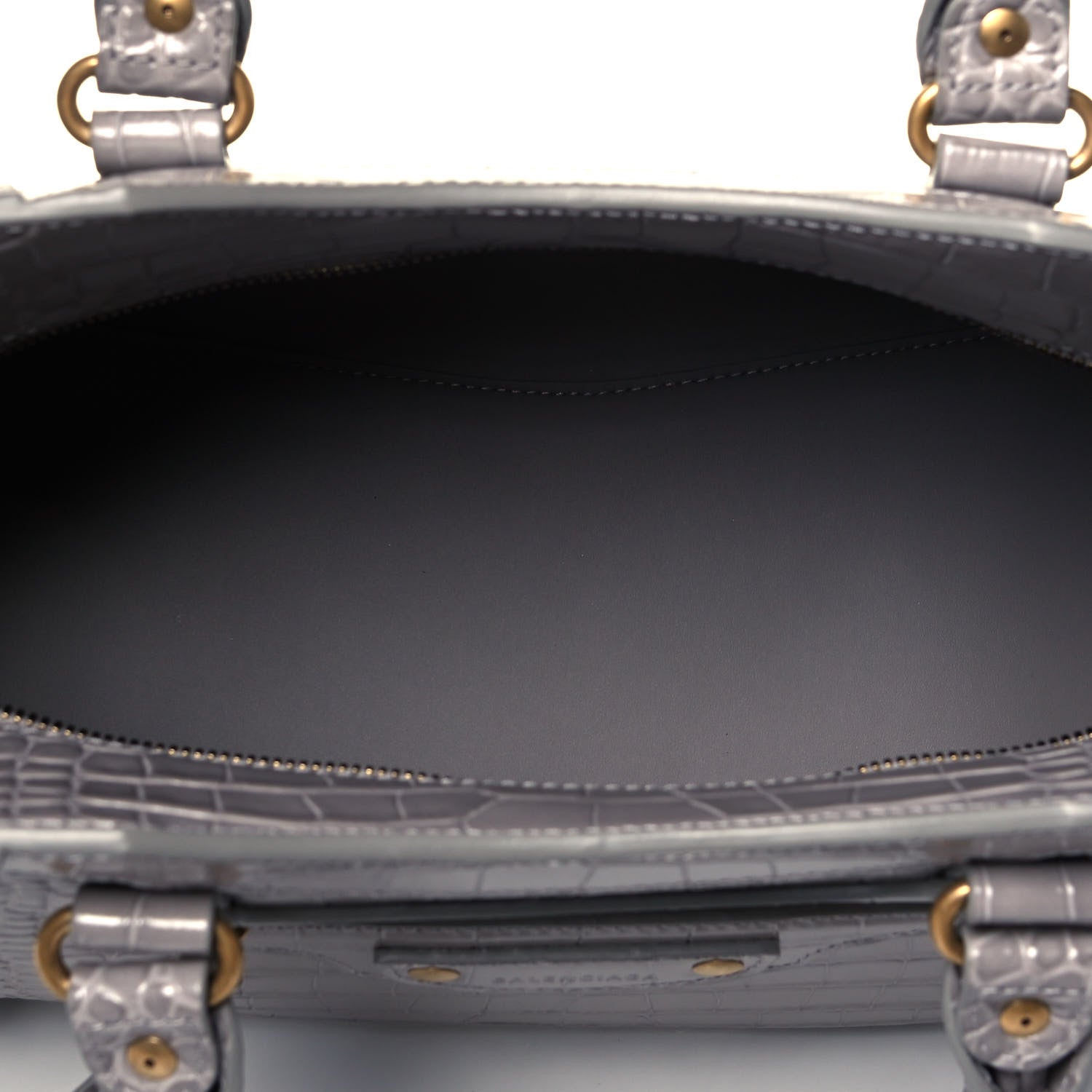Balenciaga Shiny Supple Calfskin Crocodile Embossed Brass Hardware Neo Classic City Steel Grey 4 of 8