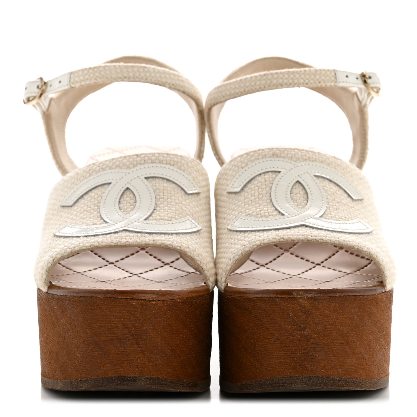 Fabric Patent Calfskin Platform Wedge Sandals 37 Ivory White