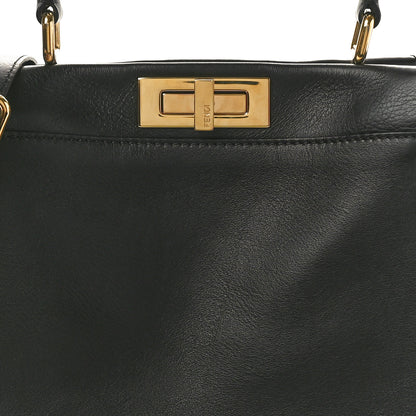 Fendi Vitello Seta Lace Up Medium Peekaboo Iconic Satchel Black 8 of 12