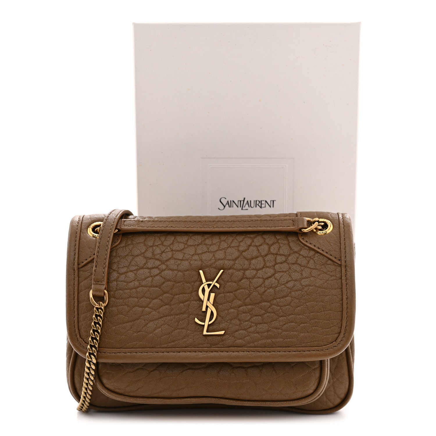 Saint Laurent Grained Lambskin Monogram Mini Niki Chain Satchel Dark Cork 11 of 11