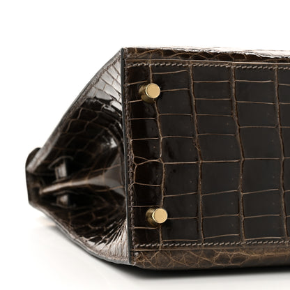Hermes Shiny Niloticus Crocodile Kelly Sellier 28 Gris Elephant 21 of 21