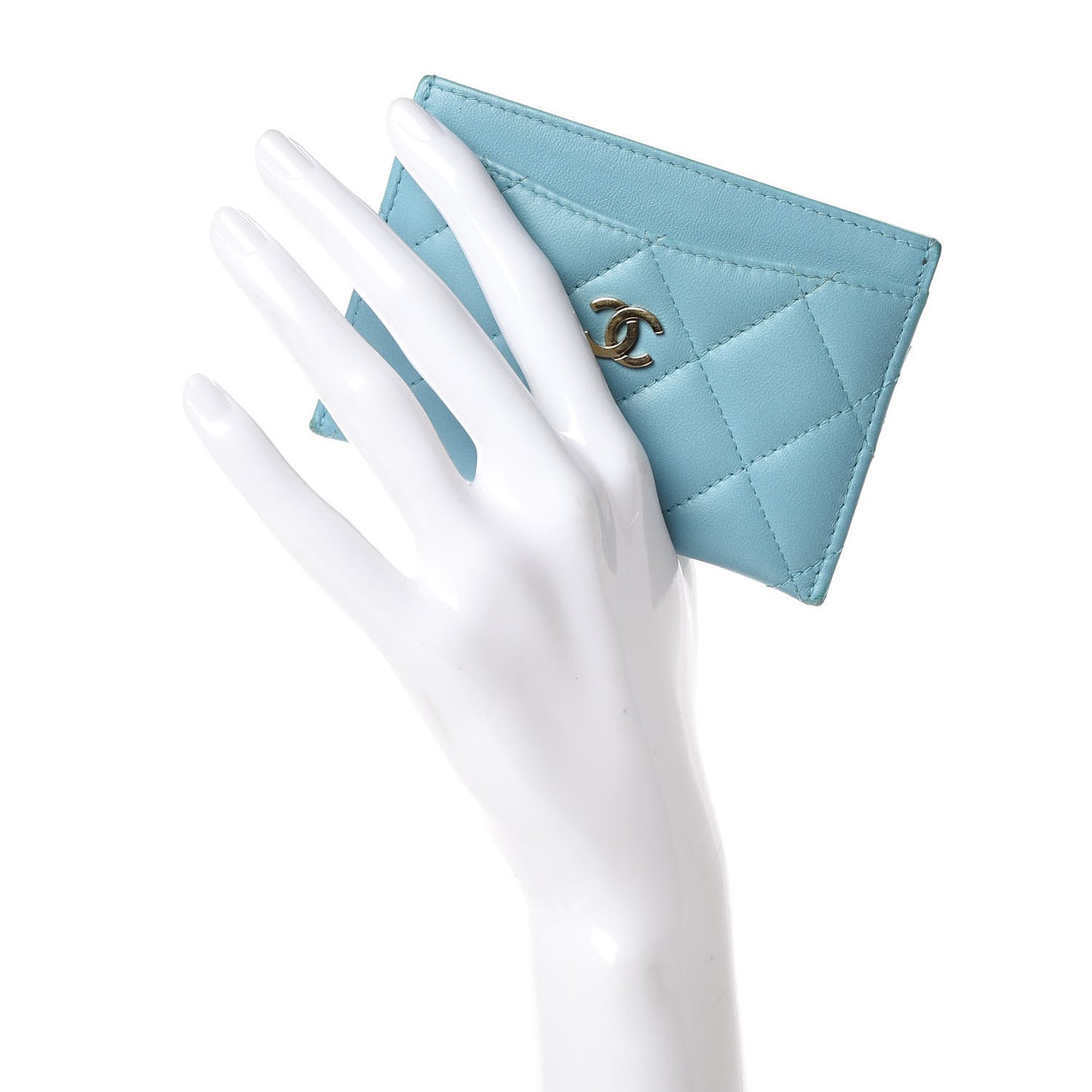 Lambskin Quilted Card Holder Blue