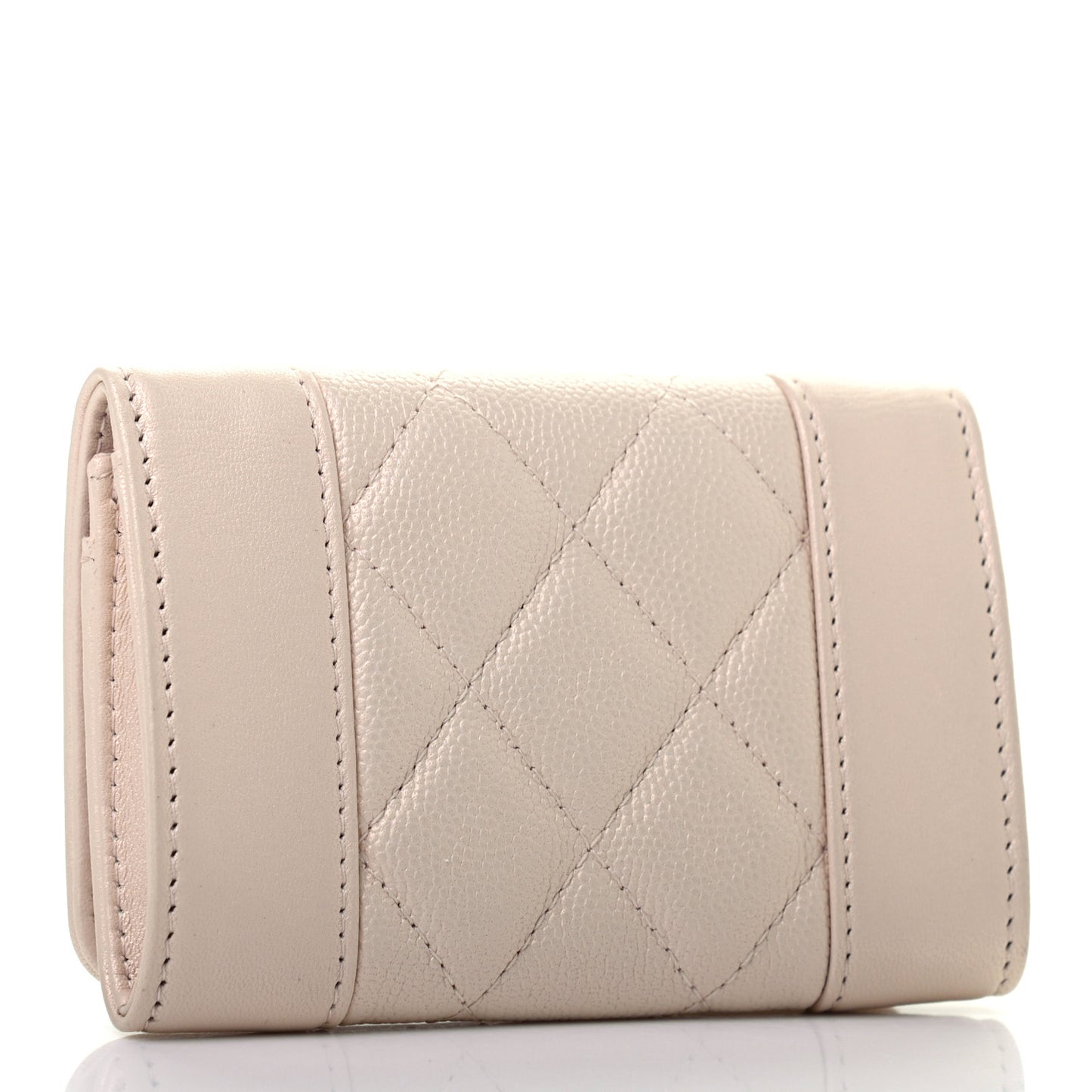 Caviar Chevron Quilted Vintage Mademoiselle Flap Card Holder Beige