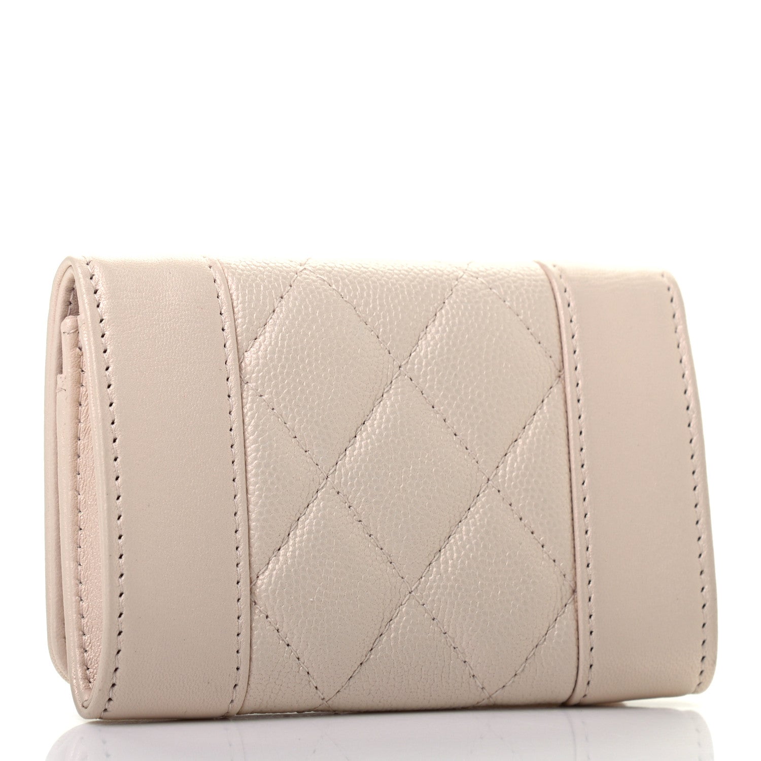 Chanel Caviar Chevron Quilted Vintage Mademoiselle Flap Card Holder Beige 2 of 6