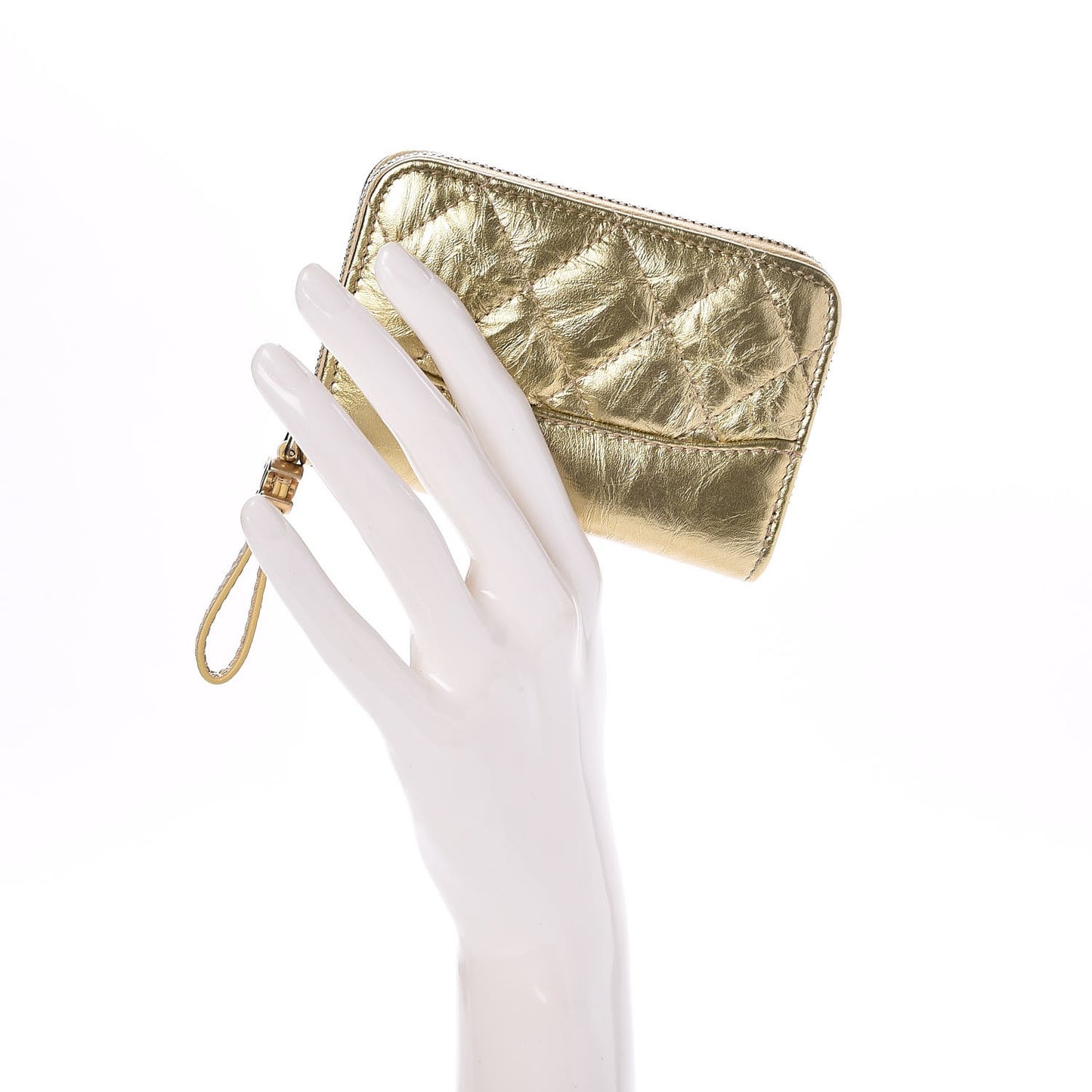 Aged Calfskin Quilted Gabrielle Zip Around Coin Purse Wallet Gold