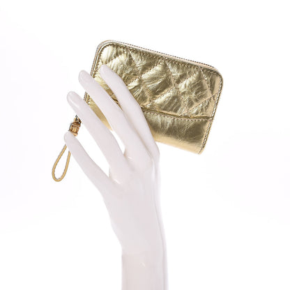 Chanel Aged Calfskin Quilted Gabrielle Zip Around Coin Purse Wallet Gold 2 of 8