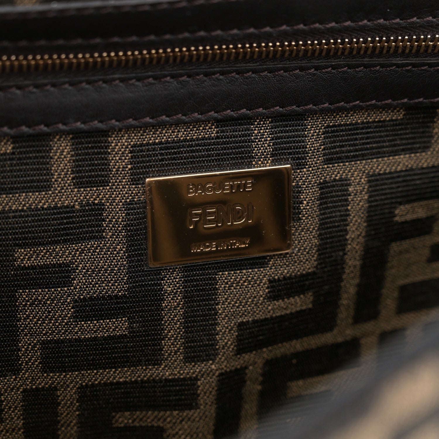 Fendi Fabric Jacquard FF 1974 Medium Baguette Tobacco Moro Black 6 of 11
