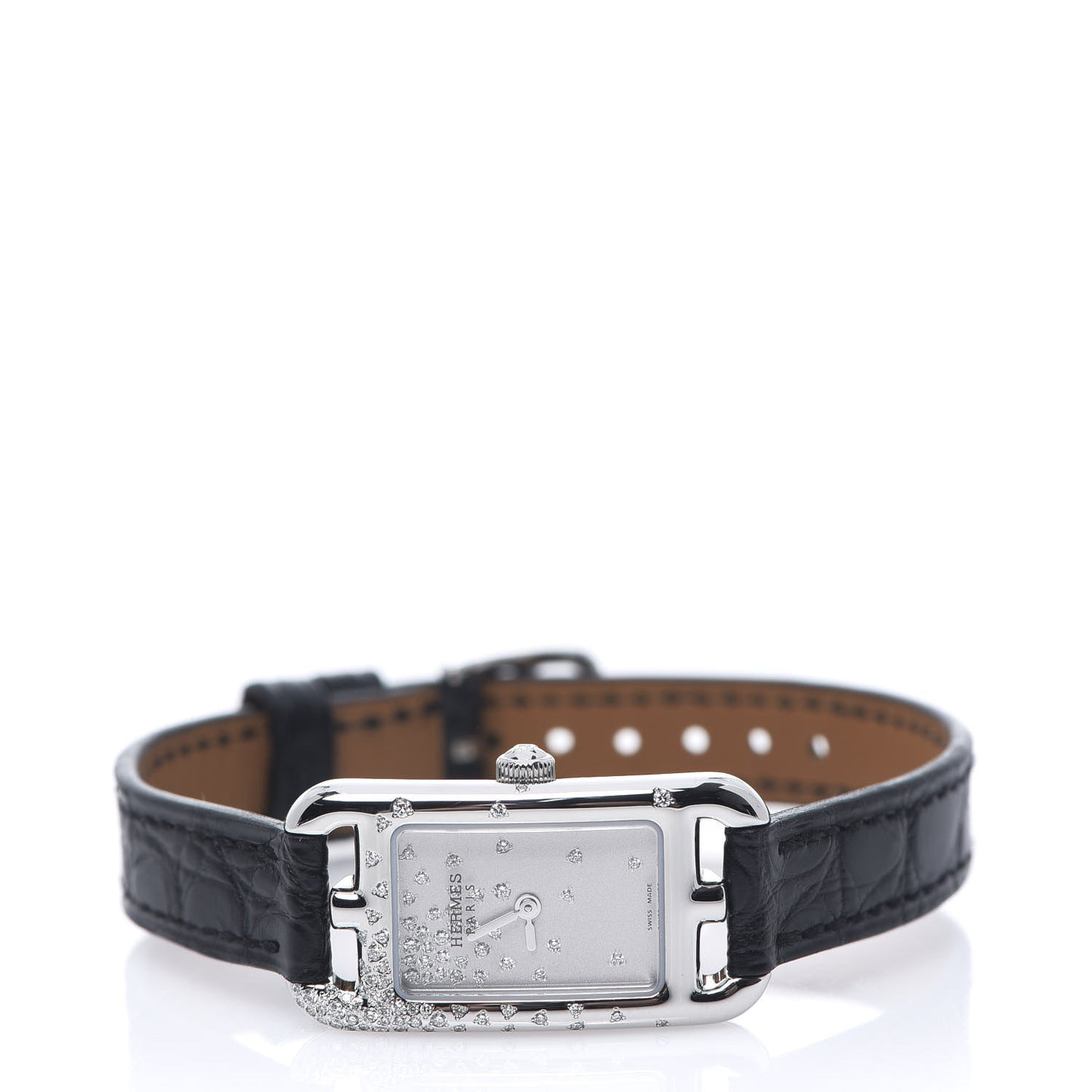 Stainless Steel Alligator Diamond 17mm Nantucket Jete De Diamants Quartz Watch Noir
