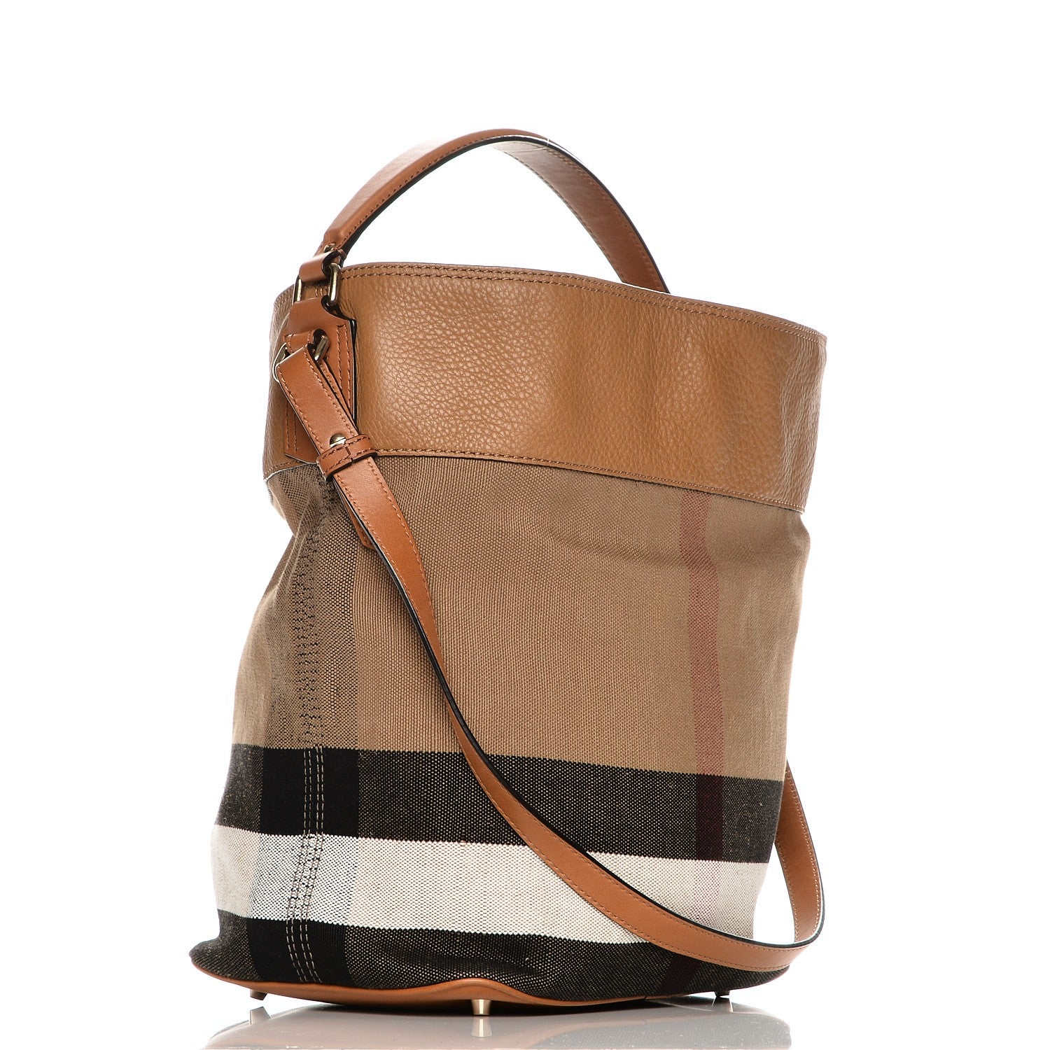 Burberry Grainy Calfskin Canvas Mega Check Medium Ashby Tassel Hobo Saddle Brown 7 of 11