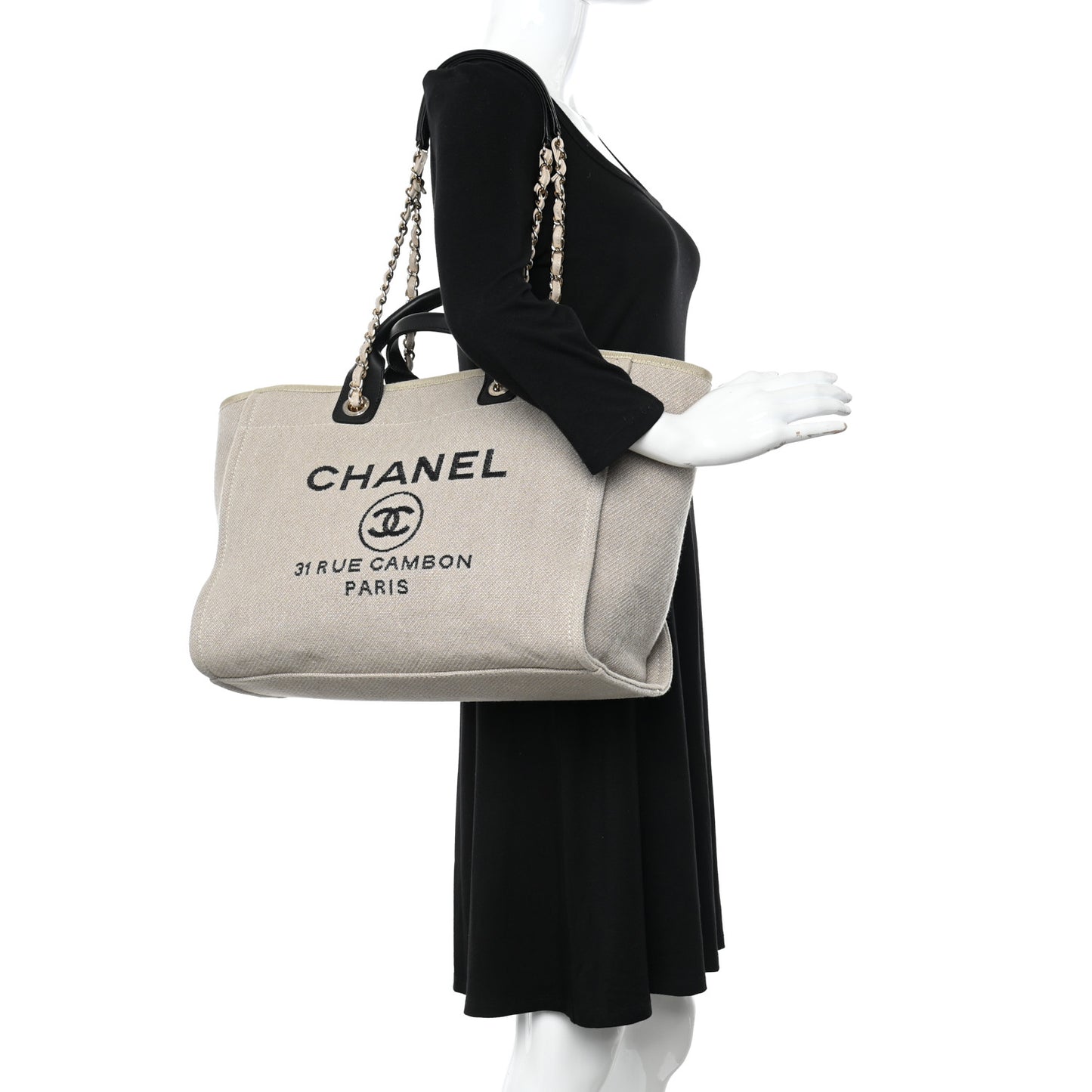 Mixed Fibers Medium Deauville Tote Beige Black
