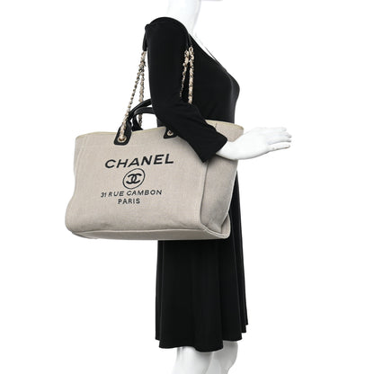 Chanel Mixed Fibers Medium Deauville Tote Beige Black 2 of 12