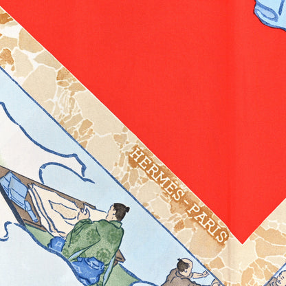 Hermes Silk Les Artisans D'Hermes Scarf 90 Rouge Bleu Vert 2 of 3