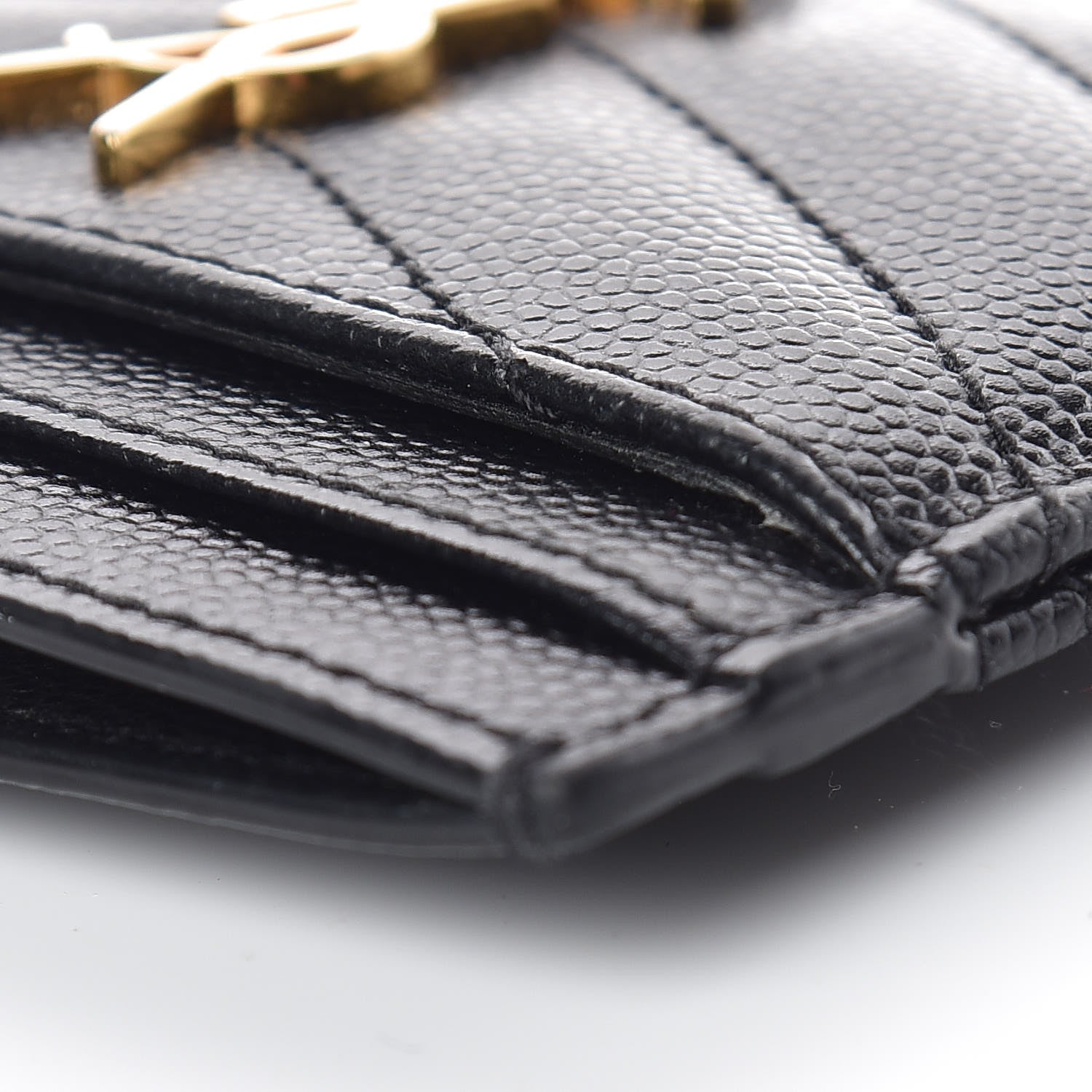 Saint Laurent Grain De Poudre Matelasse Chevron Monogram Credit Card Case Black 11 of 12