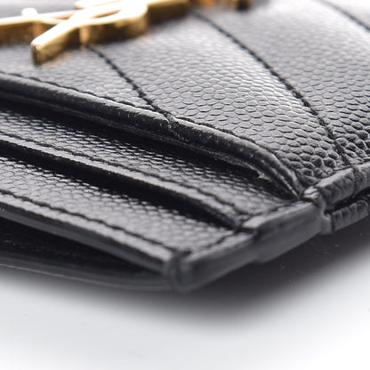 Saint Laurent Grain De Poudre Matelasse Chevron Monogram Credit Card Case Black 11 of 12