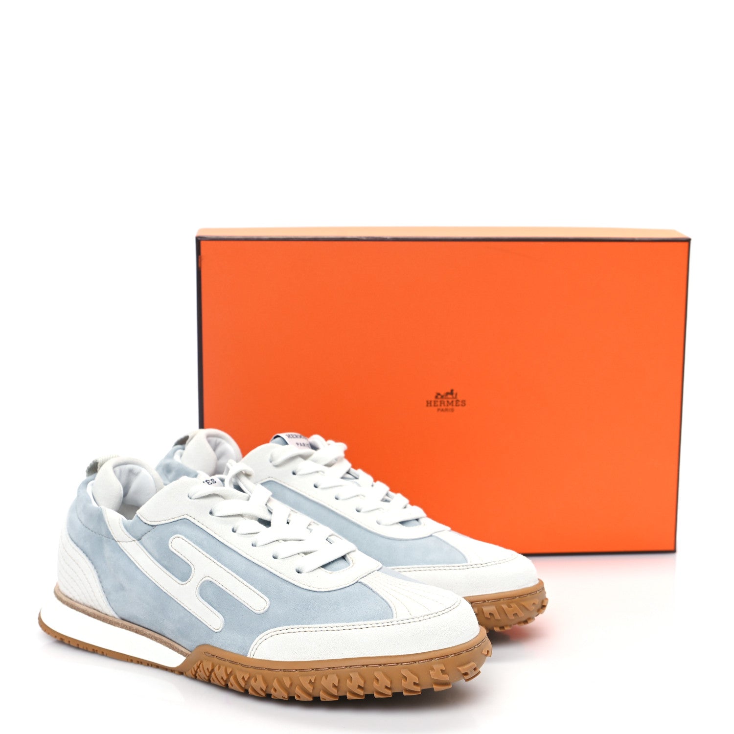 Hermes Suede Goatskin Jet Sneakers 37.5 Gris Nuage White 8 of 8