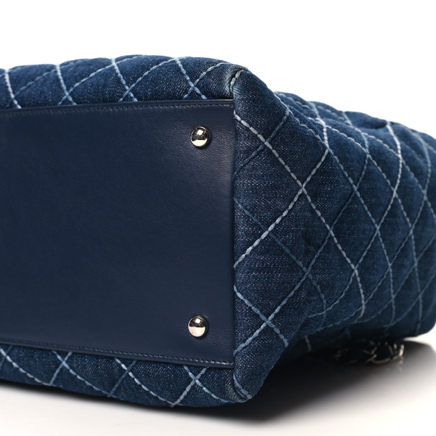 Denim Quilted Large Coco Handle Shopping Tote Blue