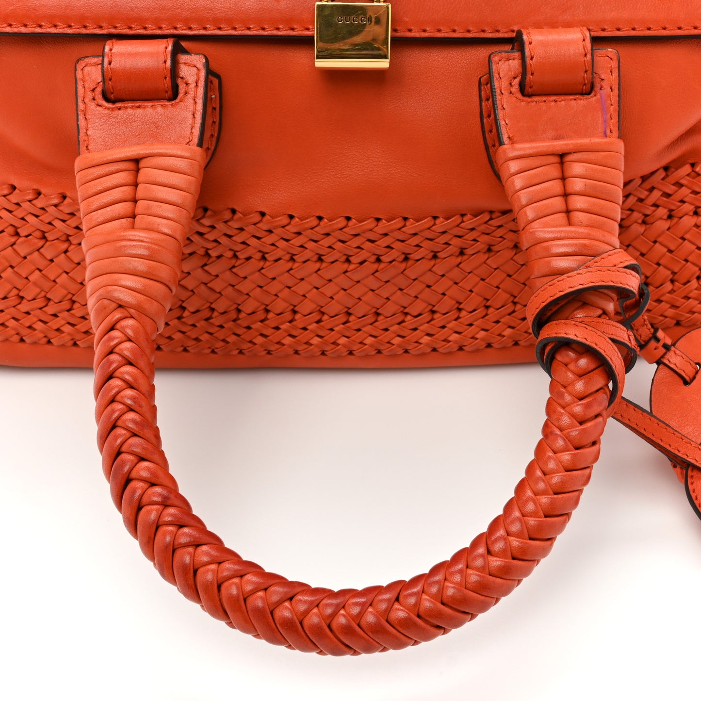 Calfskin Handmade Medium Top Handle Bag Orange